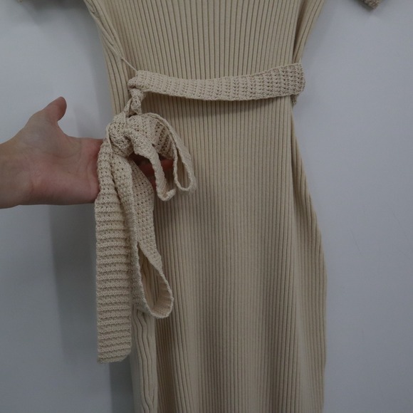 Joie Knit Midi Dress Womens L Beige Ribbed Classic Boho Staple Casual Chic - Picture 6 of 16